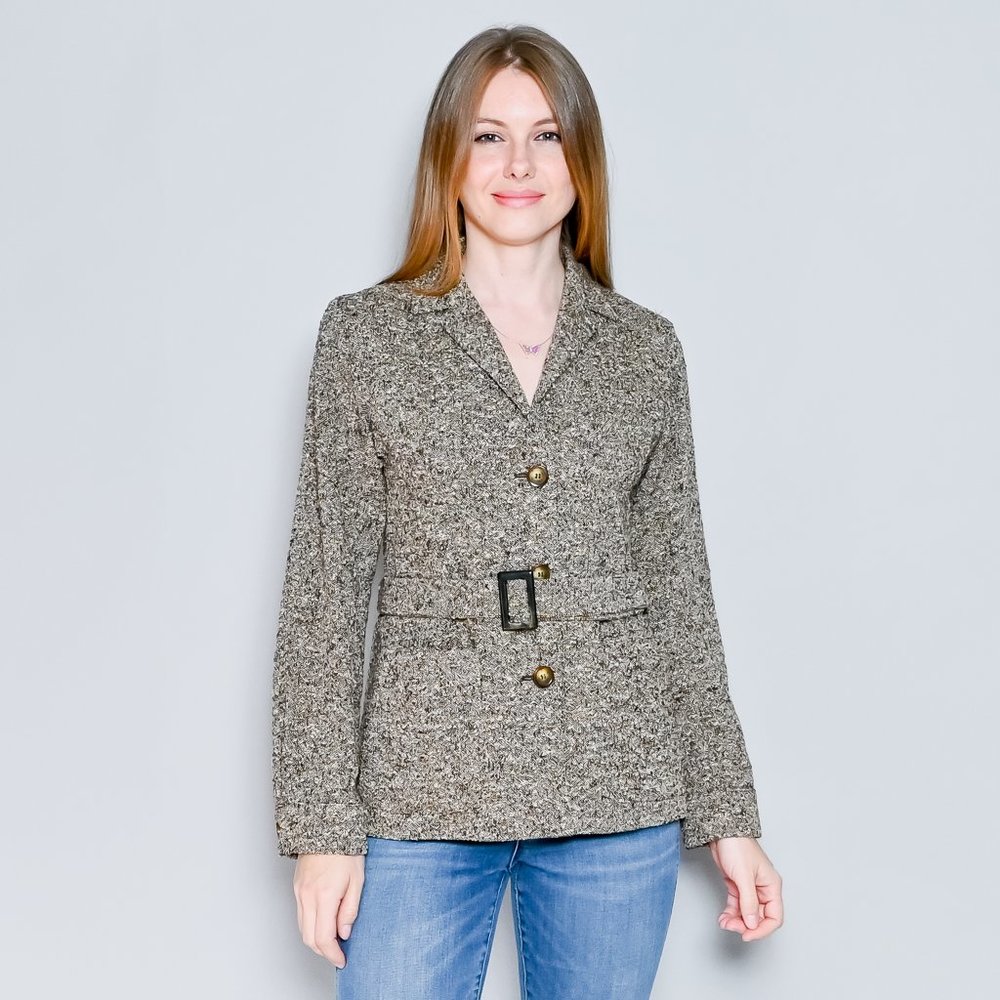MAX MARA Wool-Blend Belted Tweed Blazer Sz 4